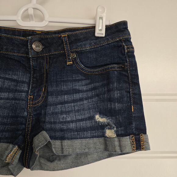 Women's Aeropostale Shorty Darkwash Distressed Denim Cuffed Jean Shorts | Size 2 - Picture 4 of 9